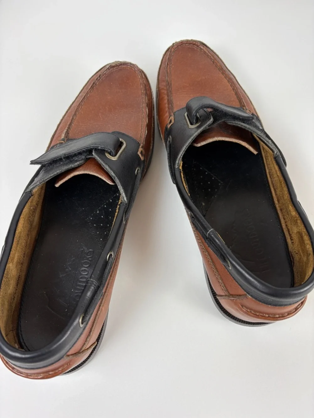 Life Outdoors Men's Two-Tone Brown and Black Leather Boat/Loafers 11.5AA